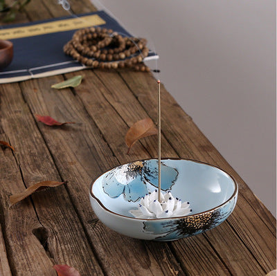 Lotus Leaf Ceramic Incense Burner Plate – Hand-Painted