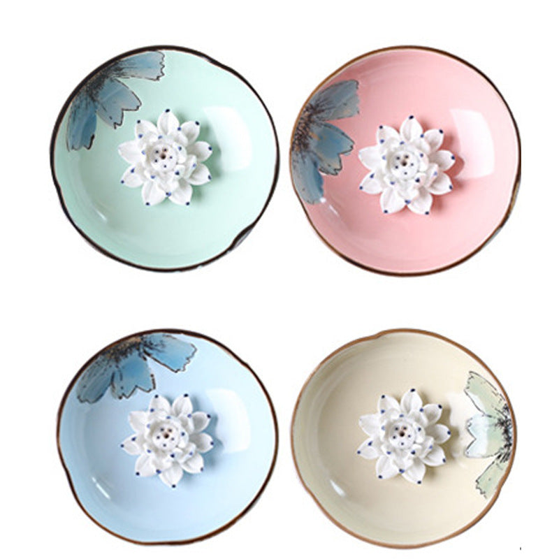 Lotus Leaf Ceramic Incense Burner Plate – Hand-Painted