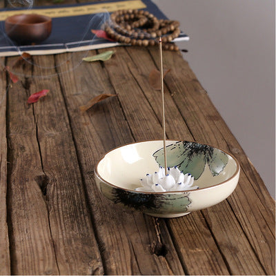 Lotus Leaf Ceramic Incense Burner Plate – Hand-Painted