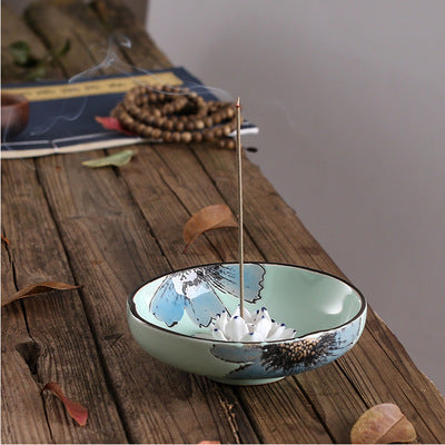Lotus Leaf Ceramic Incense Burner Plate – Hand-Painted