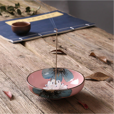 Lotus Leaf Ceramic Incense Burner Plate – Hand-Painted