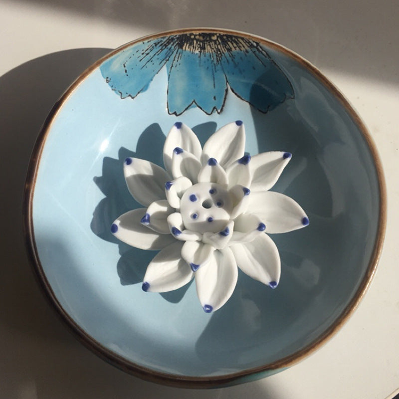 Lotus Leaf Ceramic Incense Burner Plate – Hand-Painted
